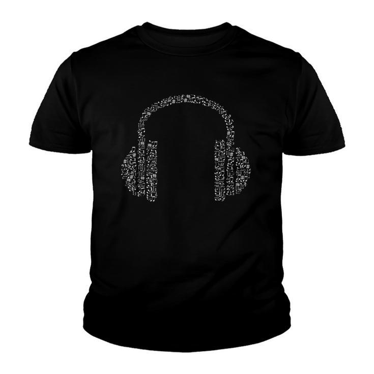 Headphones Made Of Musical Notes Audiophile Youth T-shirt