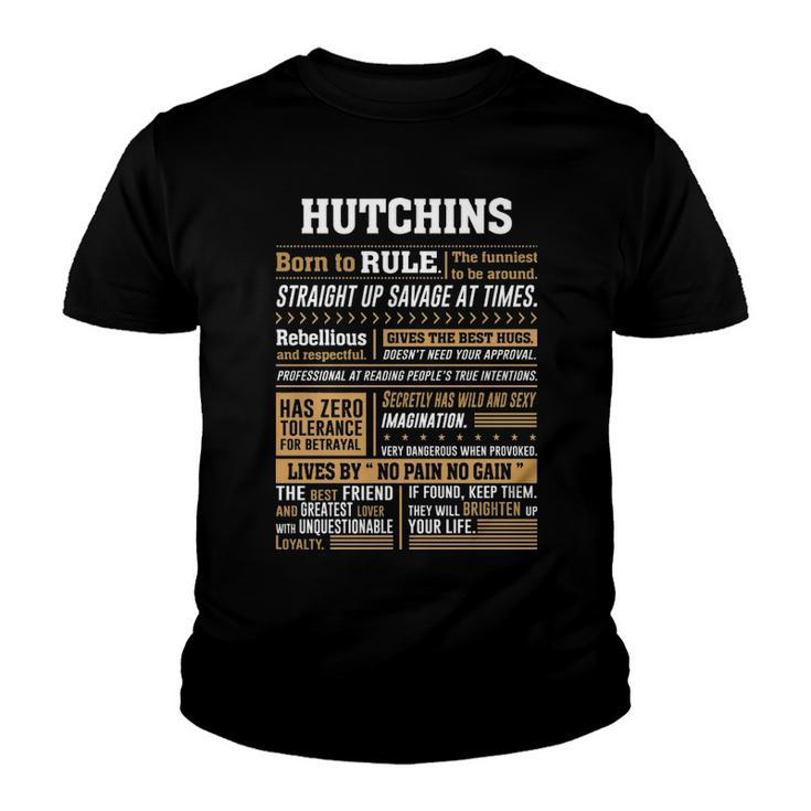 Hutchins Name Gift   Hutchins Born To Rule Youth T-shirt