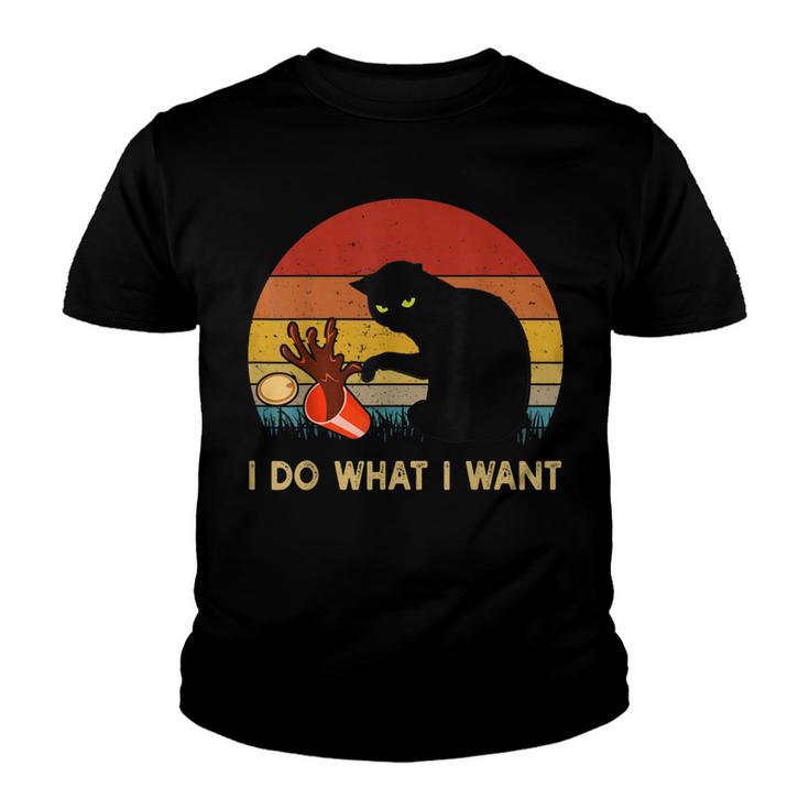 I Do What I Want Funny Black Cat Gifts For Women Men Vintage  Youth T-shirt