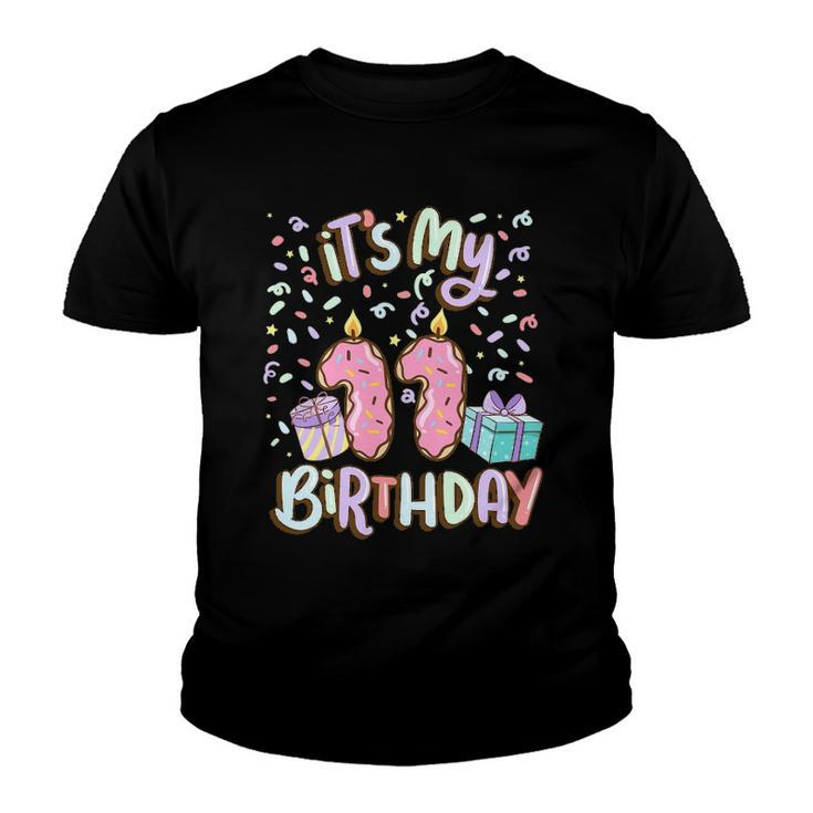 Its My 11Th Birthday Cake Donut 11 Years Old Confetti Youth T-shirt
