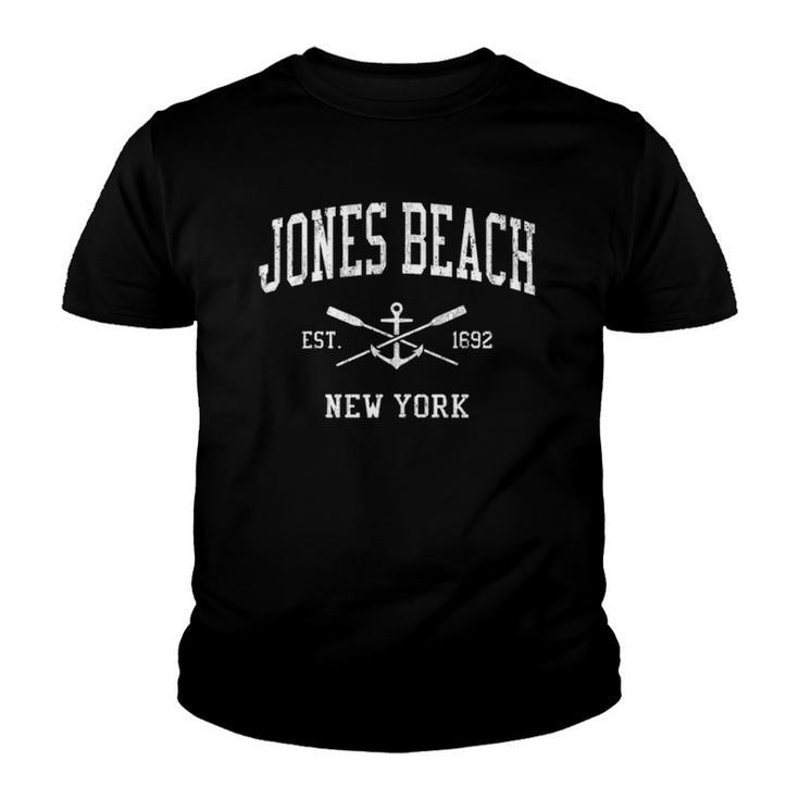 Jones Beach Ny Vintage Crossed Oars & Boat Anchor Sports  Youth T-shirt