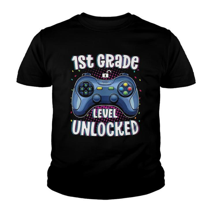 Kids 1St Grade Level Unlocked Gamer First Day Of School Boys Youth T-shirt