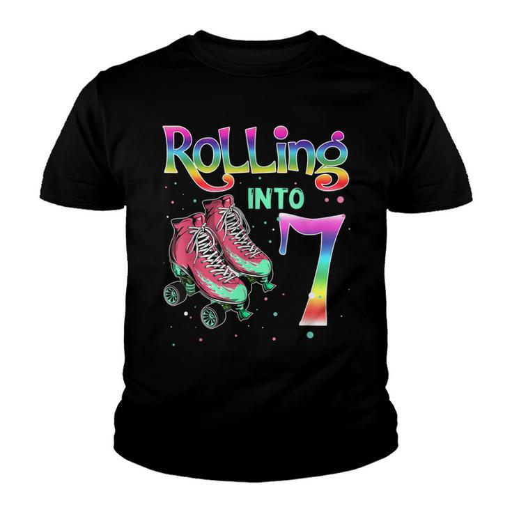 Kids 7Th Birthday  Rolling Into 7 Roller Skate Gift   Youth T-shirt