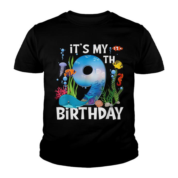 Kids 9 Year Old Ocean Life Whale Dolphin Shark 9Th Birthday  Youth T-shirt