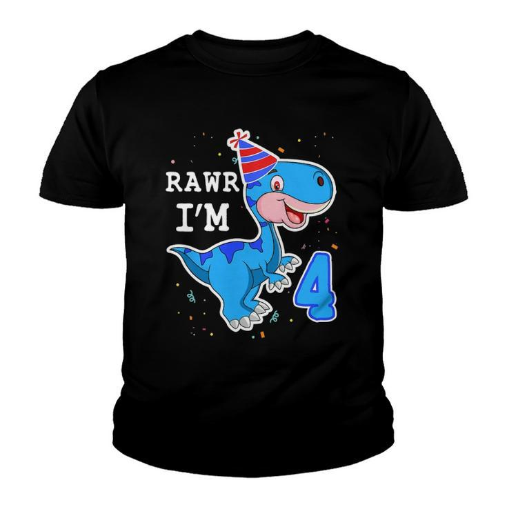 Kids Dinosaur Rawr Im 4 Years 4Th Birthdayrex Boys Gift Youth T-shirt