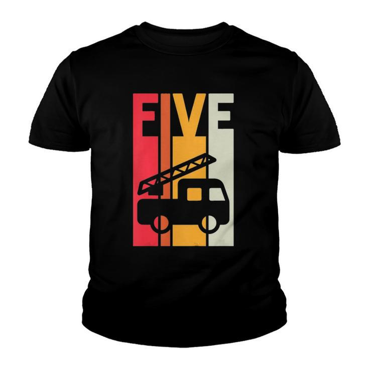 Kids Fire Truck 5Th Birthday Boys Firefighter Fireman 5 Years Youth T-shirt