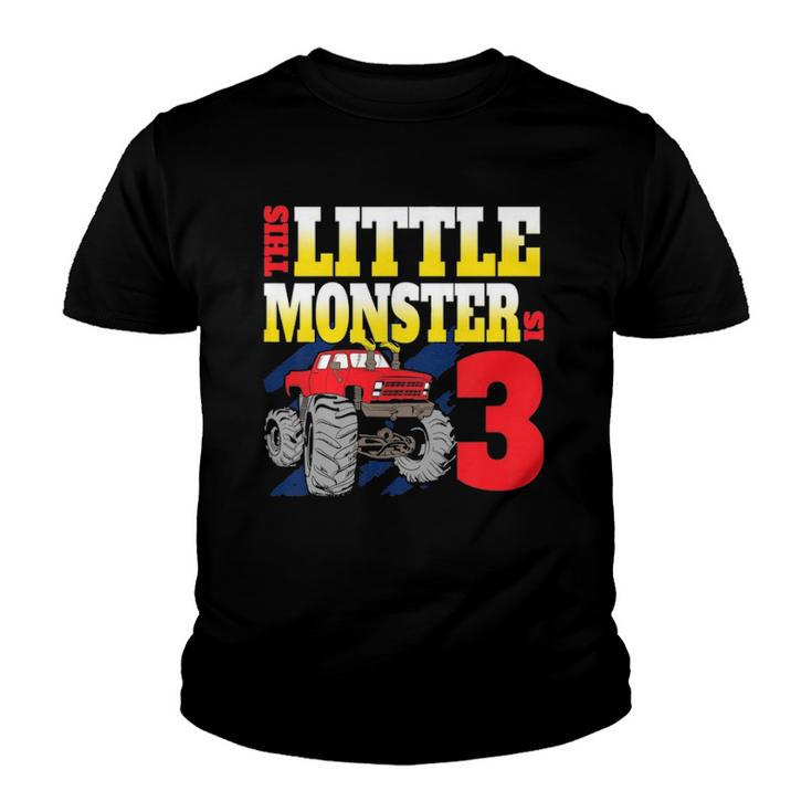 Kids Monster Trucks 3Rd Birthday Party  Three Years Old Youth T-shirt