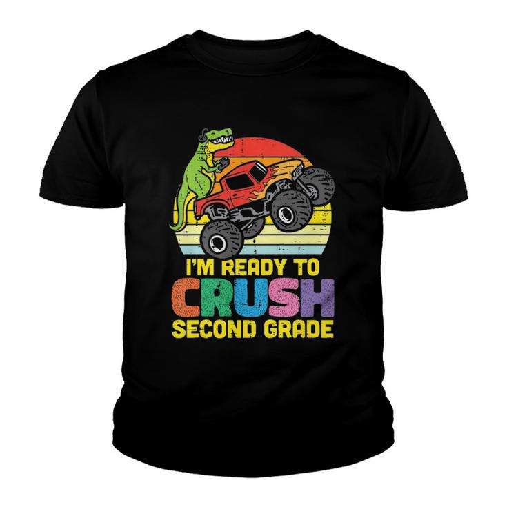 Kids Ready To Crush 2Nd Grade Dino Monster Truck Back School Boys Youth T-shirt