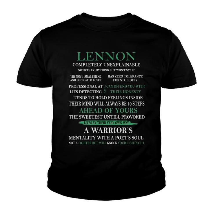 Lennon Name Gift   Lennon Completely Unexplainable Youth T-shirt
