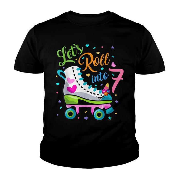 Lets Rolling Into 7 Years Old 7Th Birthday Skating Unicorn  Youth T-shirt