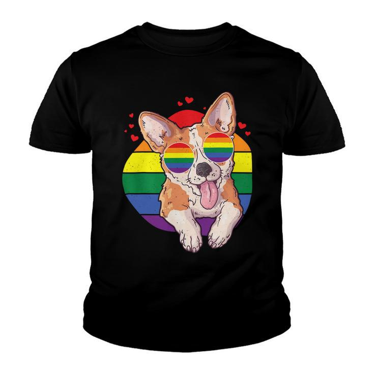 Lgbt Corgi Dog Lover Shirt Gay Pride Rainbow Sunglasses V2 Youth T-shirt
