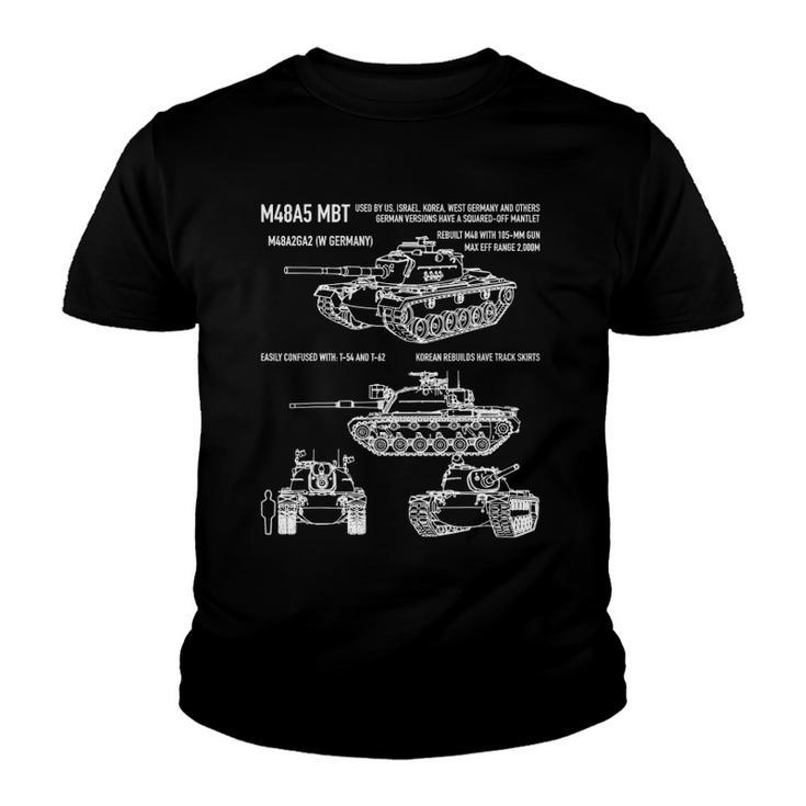 M48 A5 Us Army Patton Tank American Blueprint Gift Youth T-shirt