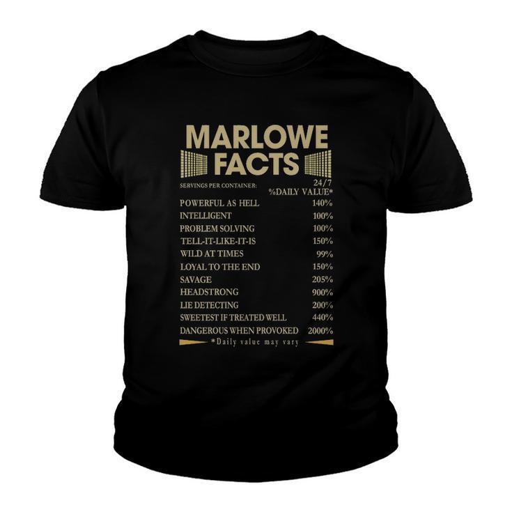 Marlowe Name Gift   Marlowe Facts Youth T-shirt