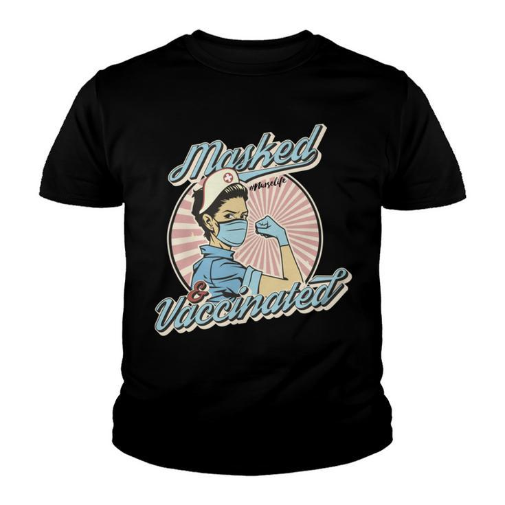 Masked And Vaccinated - Educated Vaccinated Caffeinated Dedicated Vintage Nurse Life Youth T-shirt