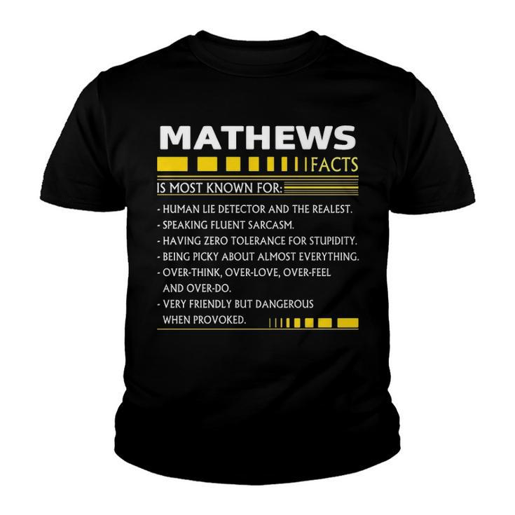 Mathews Name Gift   Mathews Facts Youth T-shirt