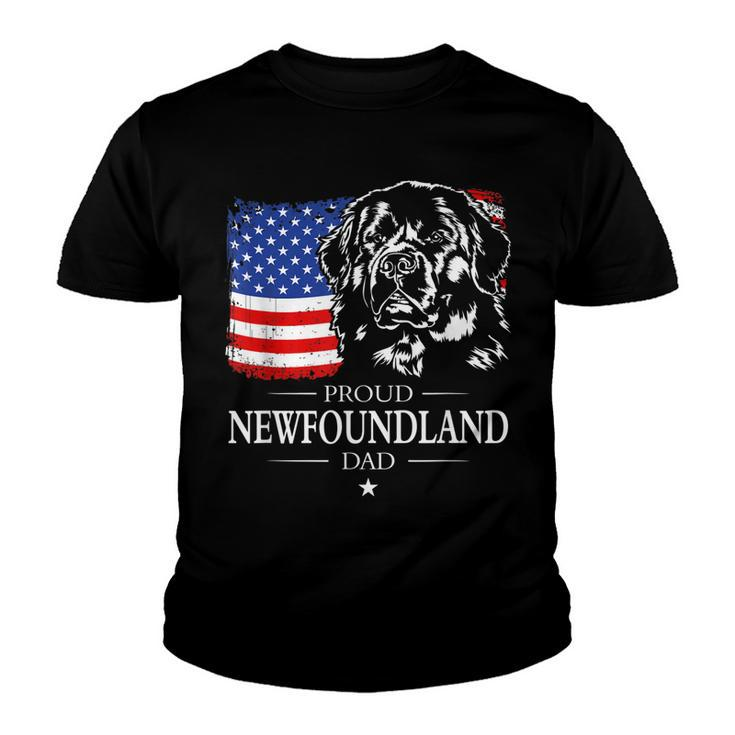 Mens Proud Newfoundland Dad American Flag Patriotic Dog Gift Youth T-shirt