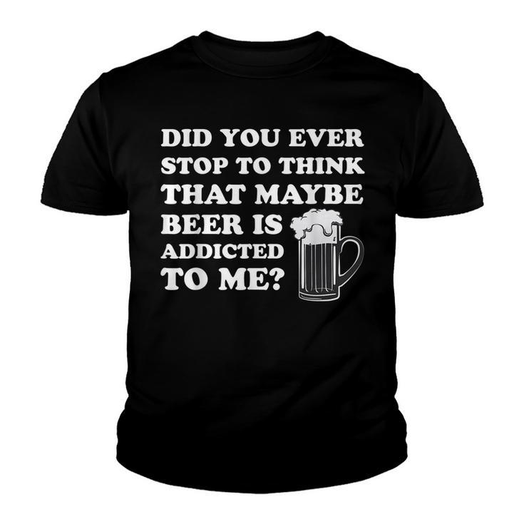 Mens St Patricks Day Maybe Beer Is Addicted To Me Funny Drink  Youth T-shirt