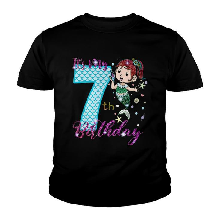 Mermaid 7Th Birthday Girl Seven 7 Years Old Youth T-shirt