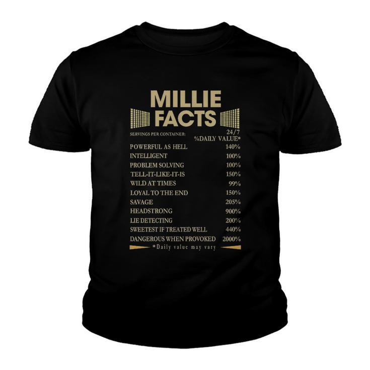 Millie Name Gift   Millie Facts Youth T-shirt