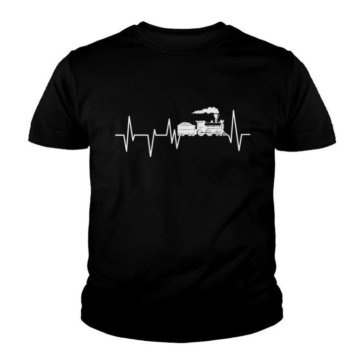 Model Train Heartbeat ECG Locomotive Railroad Collector  Youth T-shirt