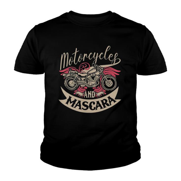 Motorcycles And Mascara Clothes Moped Chopper Motocross Youth T-shirt