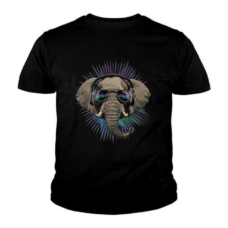 Music Elephant Dj With Headphones Musical Elephant Lovers Youth T-shirt