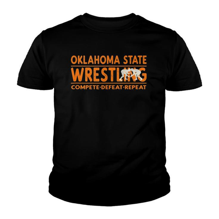 Oklahoma State Wrestling Compete Defeat Repeat  Youth T-shirt