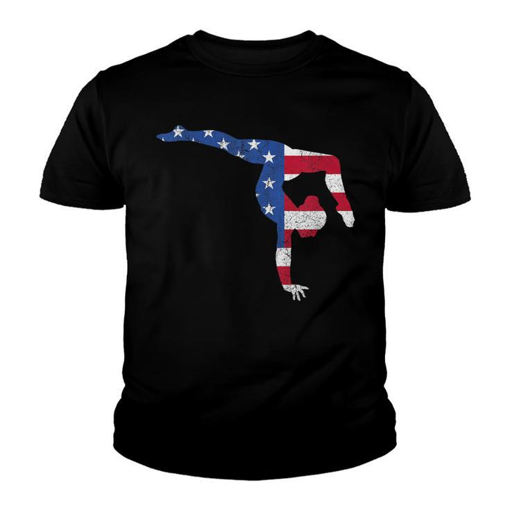 Patriotic Sports Gift American Usa Flag Girls Gymnastics  V2 Youth T-shirt