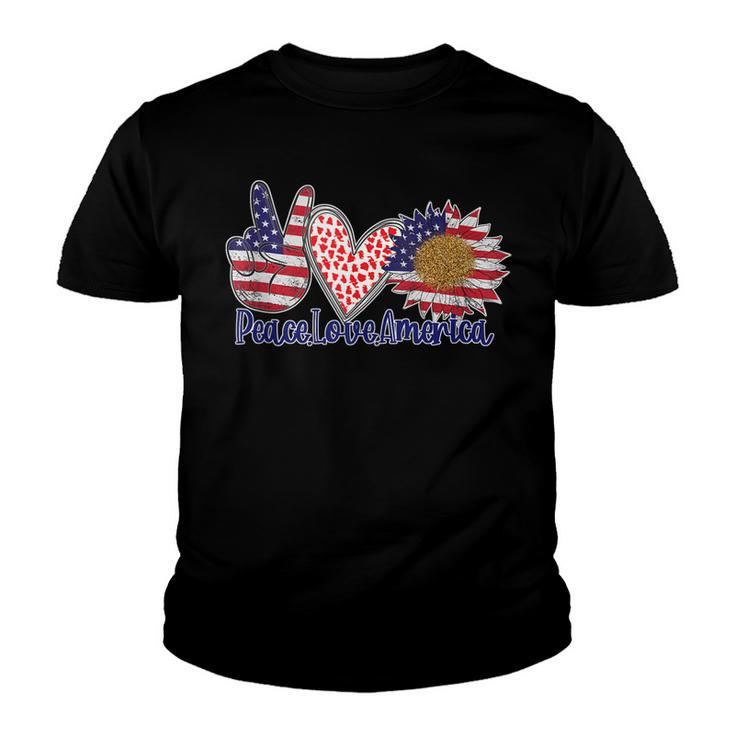 Peace Love America 4Th July Patriotic Sunflower Heart Sign  V5 Youth T-shirt