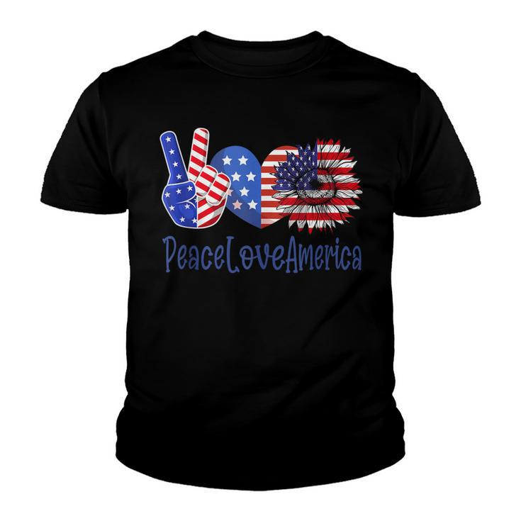 Peace Love America 4Th July Patriotic Sunflower Heart Sign  V6 Youth T-shirt