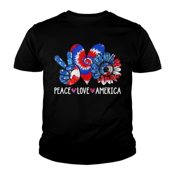 Peace Love America Sunflower Patriotic Tie Dye 4Th Of July  Youth T-shirt