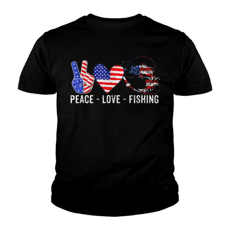 Peace Love Fishing America 4Th July Patriotic Heart Sign  Youth T-shirt
