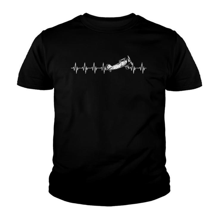 Plane Aviation Aircraft Flying Airplane Heartbeat Pilot Youth T-shirt