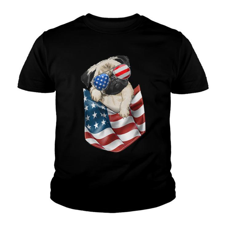Pug In Pocket Dog 4Th July  Men Women Kids Usa Flag  Youth T-shirt