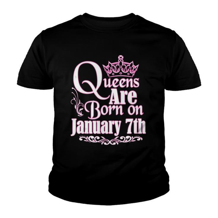 Queens Are Born On January 7Th Capricorn Aquarius Birthday  Youth T-shirt