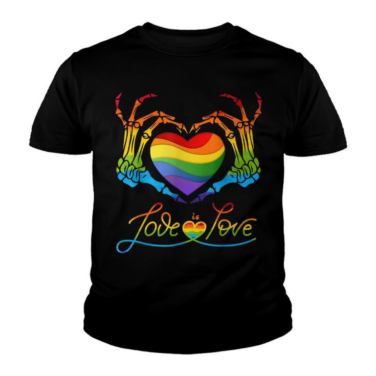 Rainbow Heart Skeleton Love Is Love Lgbt Gay Lesbian Pride  Youth T-shirt