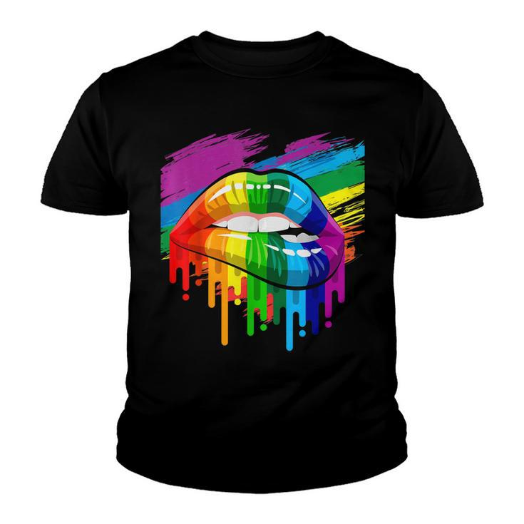 Rainbow Lips Lgbt Pride Month Rainbow Flag  Youth T-shirt