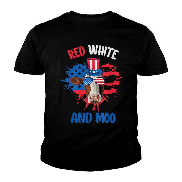 Red White And Moo Patriotic Cow Farmer 4Th Of July  Youth T-shirt