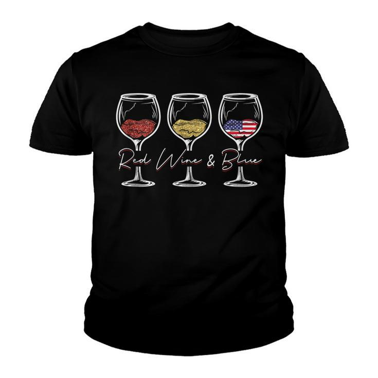 Red Wine & Blue 4Th Of July Wine Red White Blue Merica Usa  Youth T-shirt