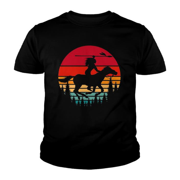 Retro Indigenous Native Pride Horse Riding Native American Youth T-shirt