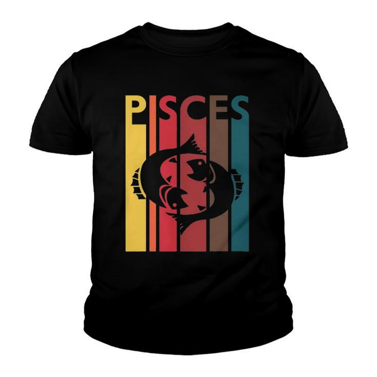 Retro Pisces Zodiac Sign February March Birthday Gift Pisces Youth T-shirt
