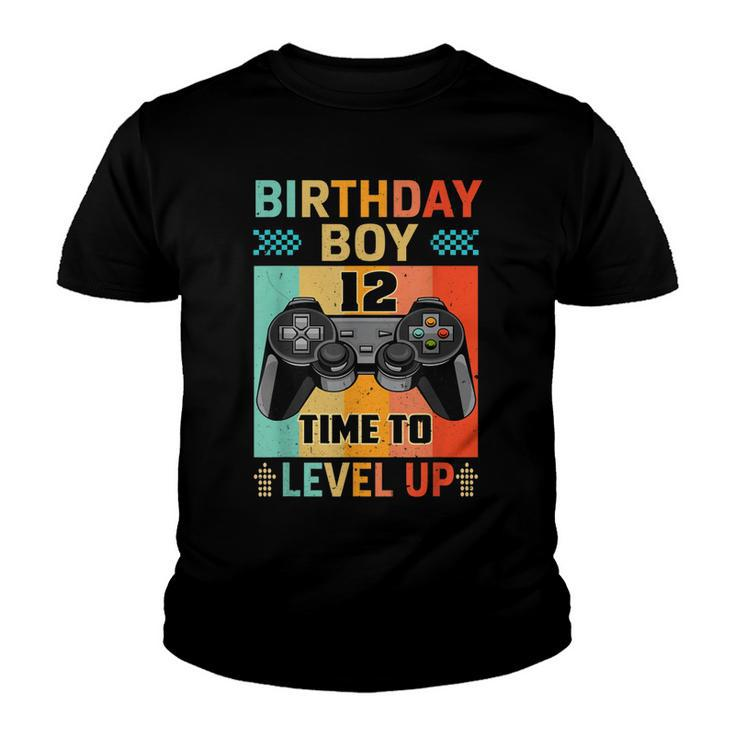 Retro Vintage Gaming 12 Years Old Level Up 12Th Birthday Boy  Youth T-shirt
