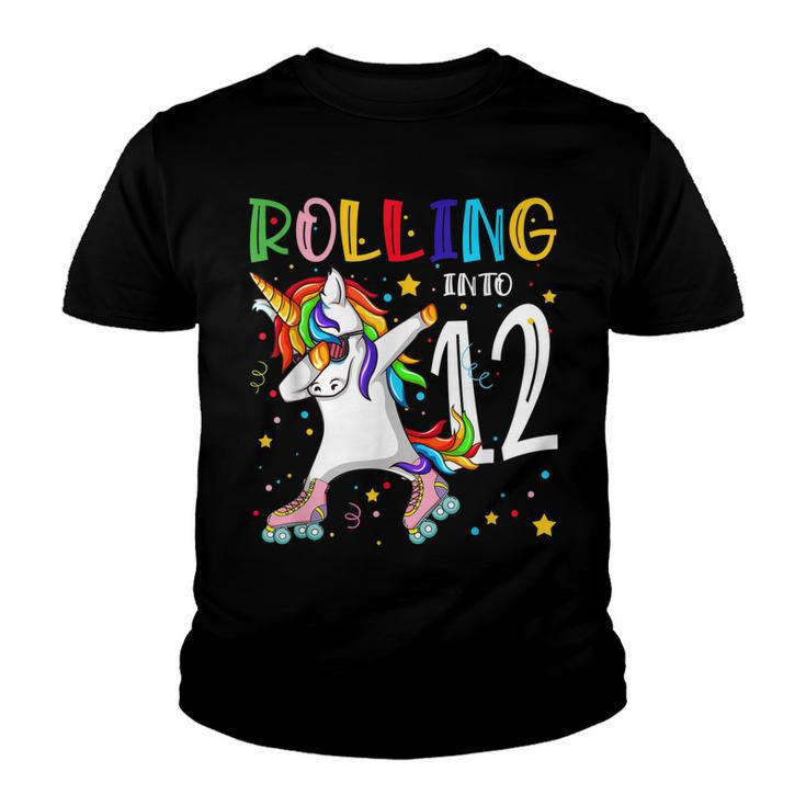Rolling Into 12 Years Old 12Th Birthday Skating Unicorn Girl  Youth T-shirt