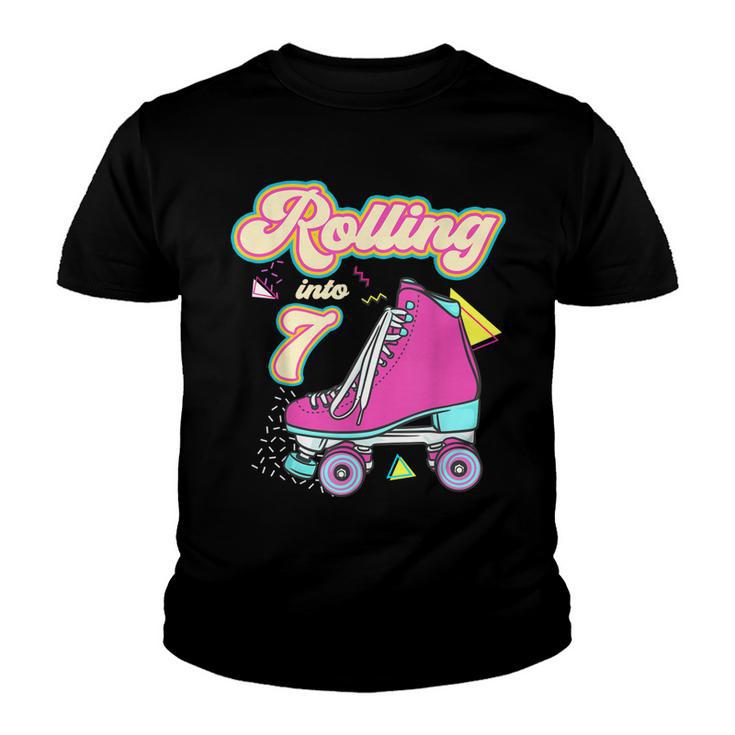 Rolling Into 7 Year Old Roller Skate 7Th Birthday Girl  Youth T-shirt