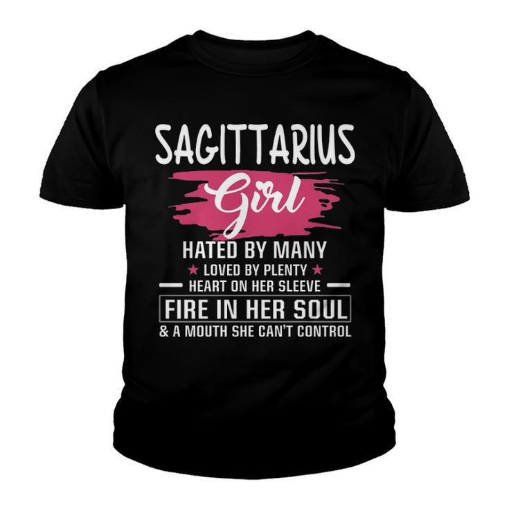 Sagittarius Girl Birthday   Sagittarius Girl Hated By Many Loved By Plenty Heart On Her Sleeve Youth T-shirt
