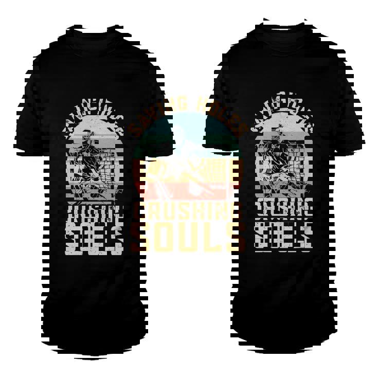 Saving Holes Crushing Souls Retro Ice Hockey Goalie Youth T-shirt
