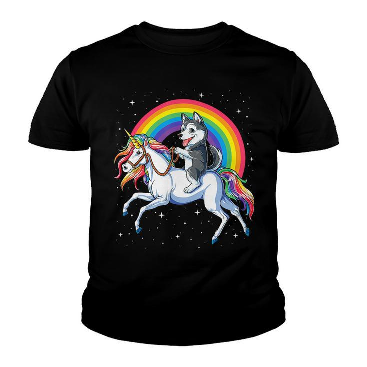 Siberian Husky Unicorn Tee Girls Space Galaxy Rainbow Youth T-shirt