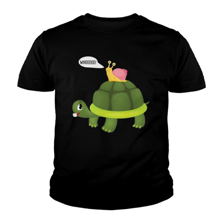 Snail Riding Turtle Funny Gift Youth T-shirt
