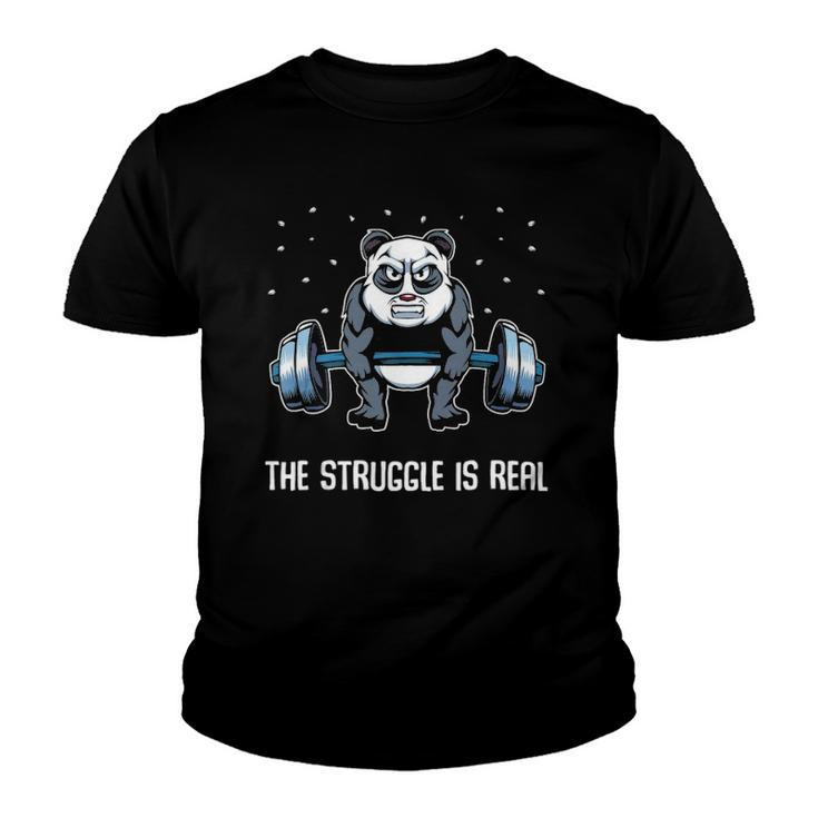 The Struggle Is Real Funny Fitness Panda Gymer  Youth T-shirt