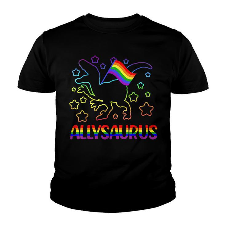 Trans Ally Allysaurus Gay Pride Lgbtq Trans Flag Dinosaur  V3 Youth T-shirt